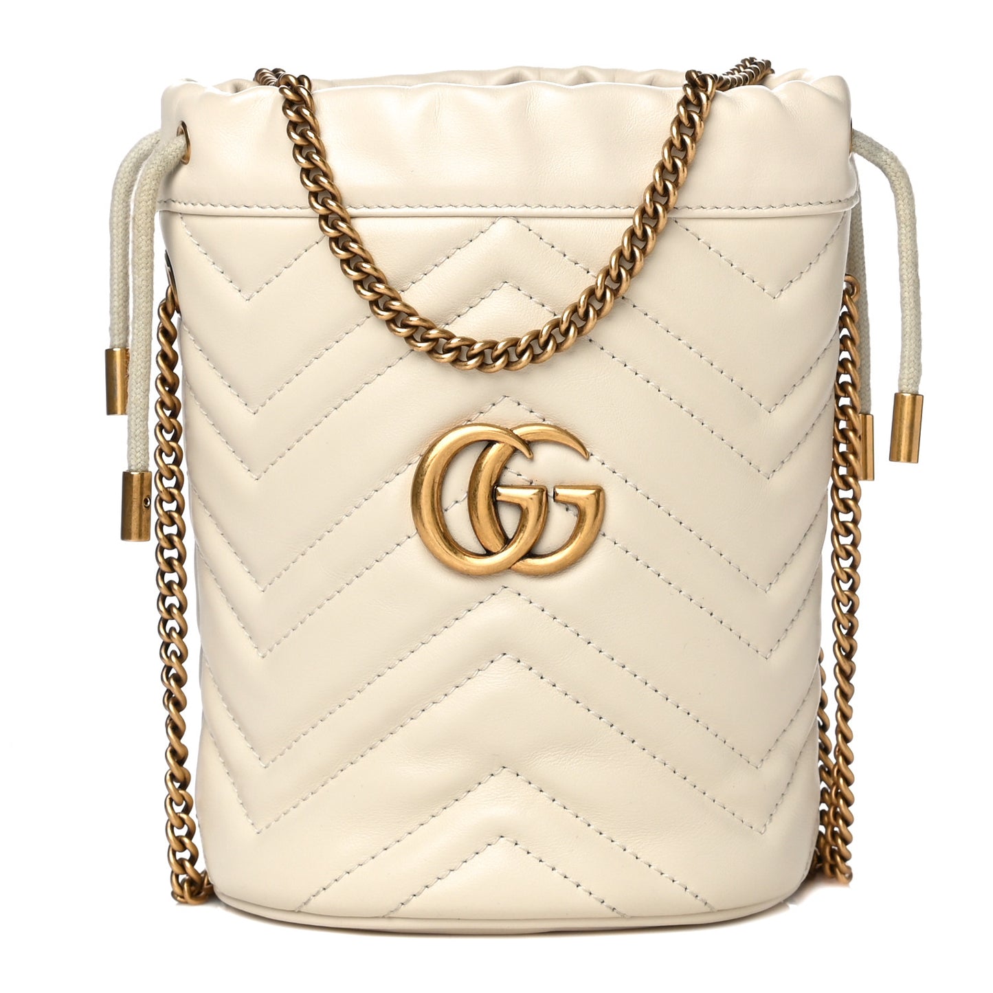 Calfskin Matelasse Mini GG Marmont 2.0 Bucket Bag White