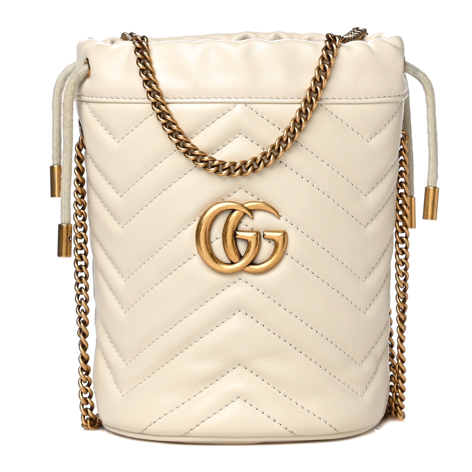 Gucci Calfskin Matelasse Mini GG Marmont 2.0 Bucket Bag White 1 of 9