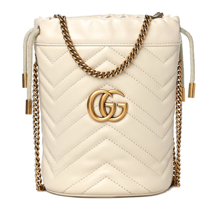 Gucci Calfskin Matelasse Mini GG Marmont 2.0 Bucket Bag White 1 of 9