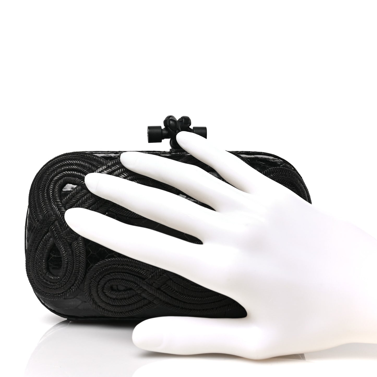 Snakeskin Passamaneria Woven Knot Clutch Black