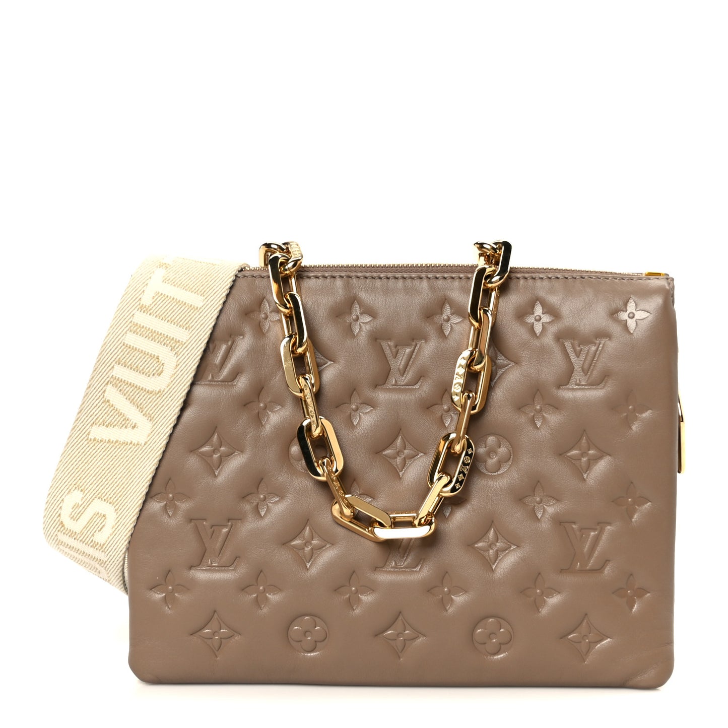 Lambskin Embossed Monogram Coussin PM Taupe