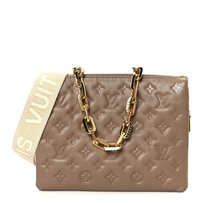 Louis Vuitton Lambskin Embossed Monogram Coussin PM Taupe 1 of 12
