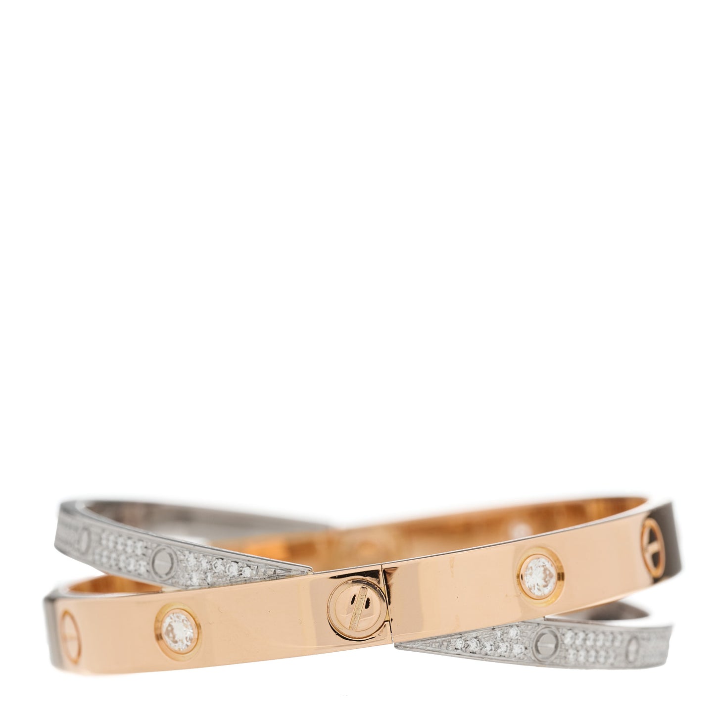 18K Pink White Gold Diamond Double LOVE Paved Bracelet 16