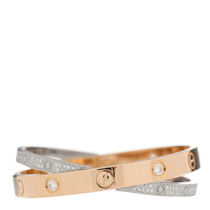 Cartier 18K Pink White Gold Diamond Double LOVE Paved Bracelet 16 5 of 7