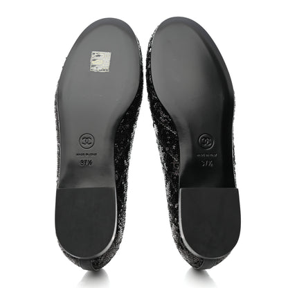 Chanel Sequin Lambskin Quilted CC Loafers 37.5 Black 5 of 9