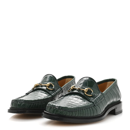 Gucci Alligator Nappa Mens Horsebit Loafers 11 Vintage Green 4 of 9