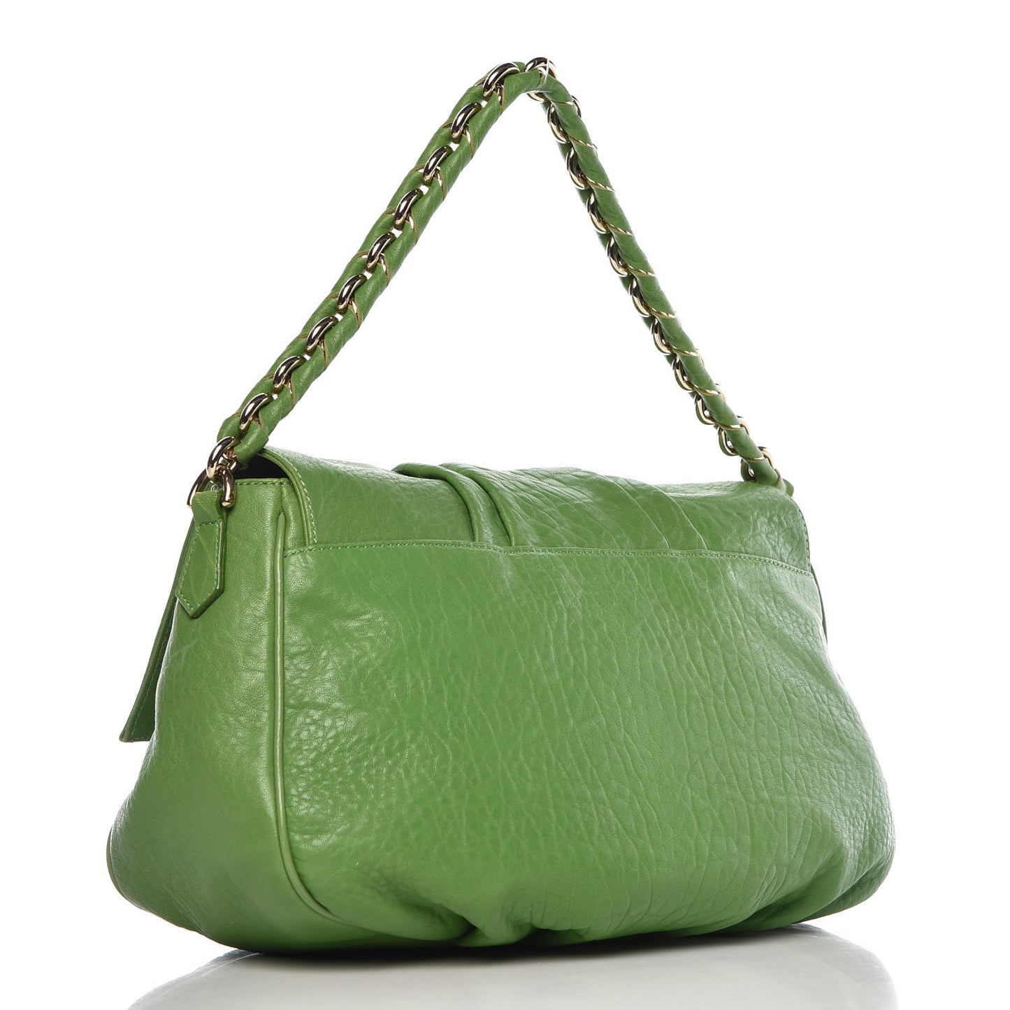 Crinkled Lambskin Mia Shoulder Flap Verde Pisello