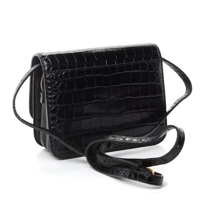 Balenciaga Shiny Calfskin Crocodile Embossed Small B Bag Black 3 of 10
