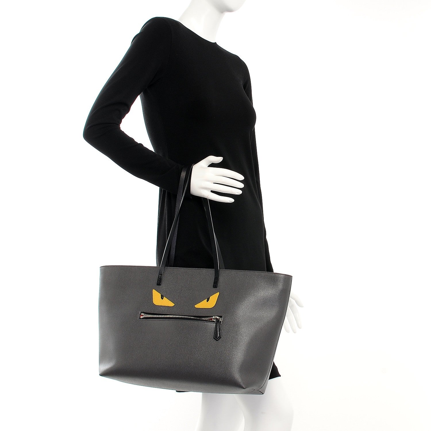 Fendi Vitello Elite Cuoio Monster Buggies Medium Roll Tote Carbone Black Multicolor Magenta 2 of 7