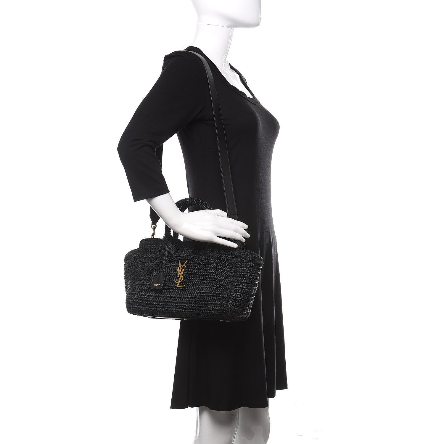 Saint Laurent Raffia Baby Monogram Downtown Cabas Black 2 of 9