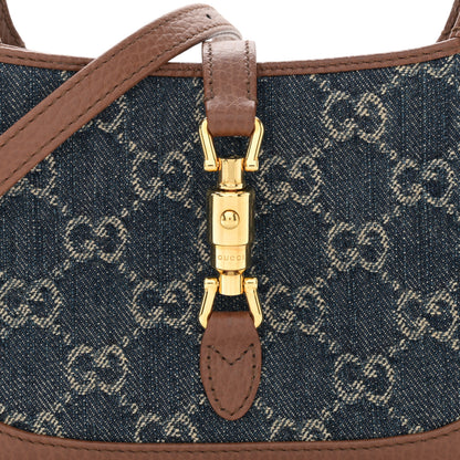 Gucci New Denim GG Monogram Calfskin Mini Jackie 1961 Hobo Blue Tea Cuir 8 of 11