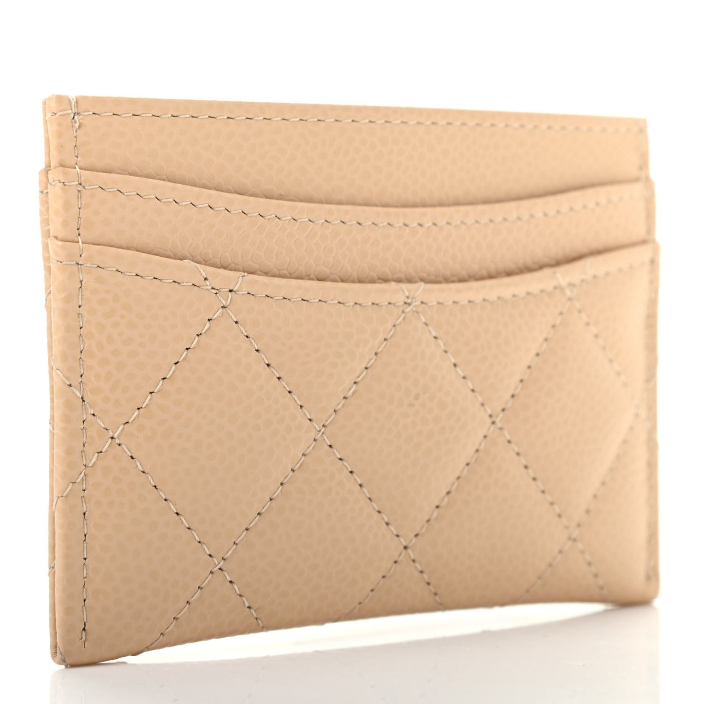 Caviar Quilted Card Holder Beige