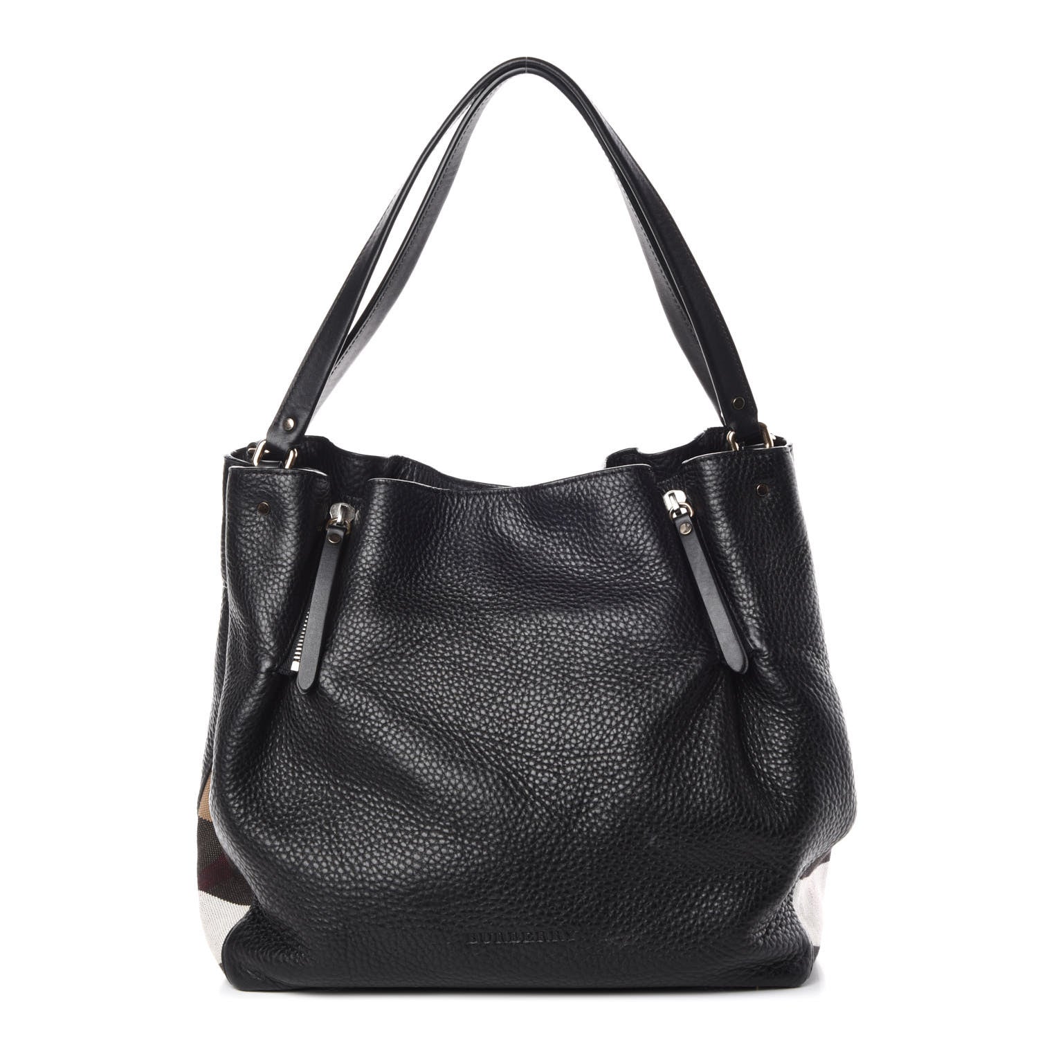 Burberry Grainy Calfskin House Check Medium Maidstone Black 1 of 11