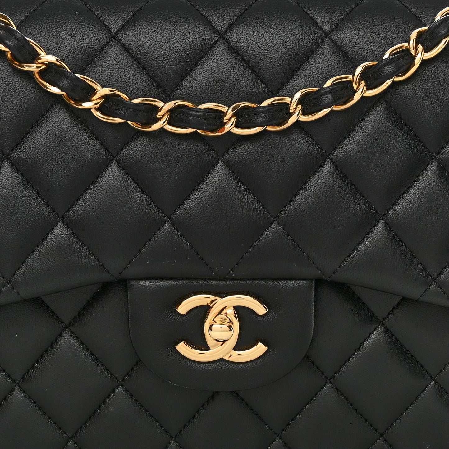 Lambskin Quilted Jumbo Double Flap Black