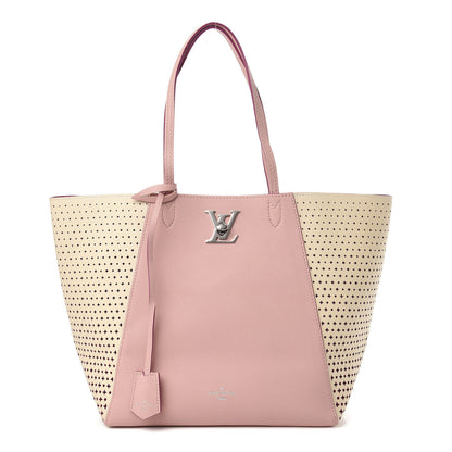 Louis Vuitton Calfskin Perforated Lockme Cabas Rose Poudre Creme 1 of 12