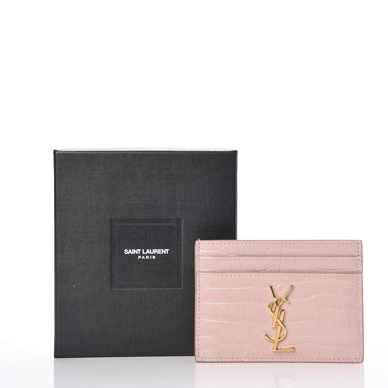 Saint Laurent Calfskin Crocodile Embossed Card Case Rose Antic 10 of 10