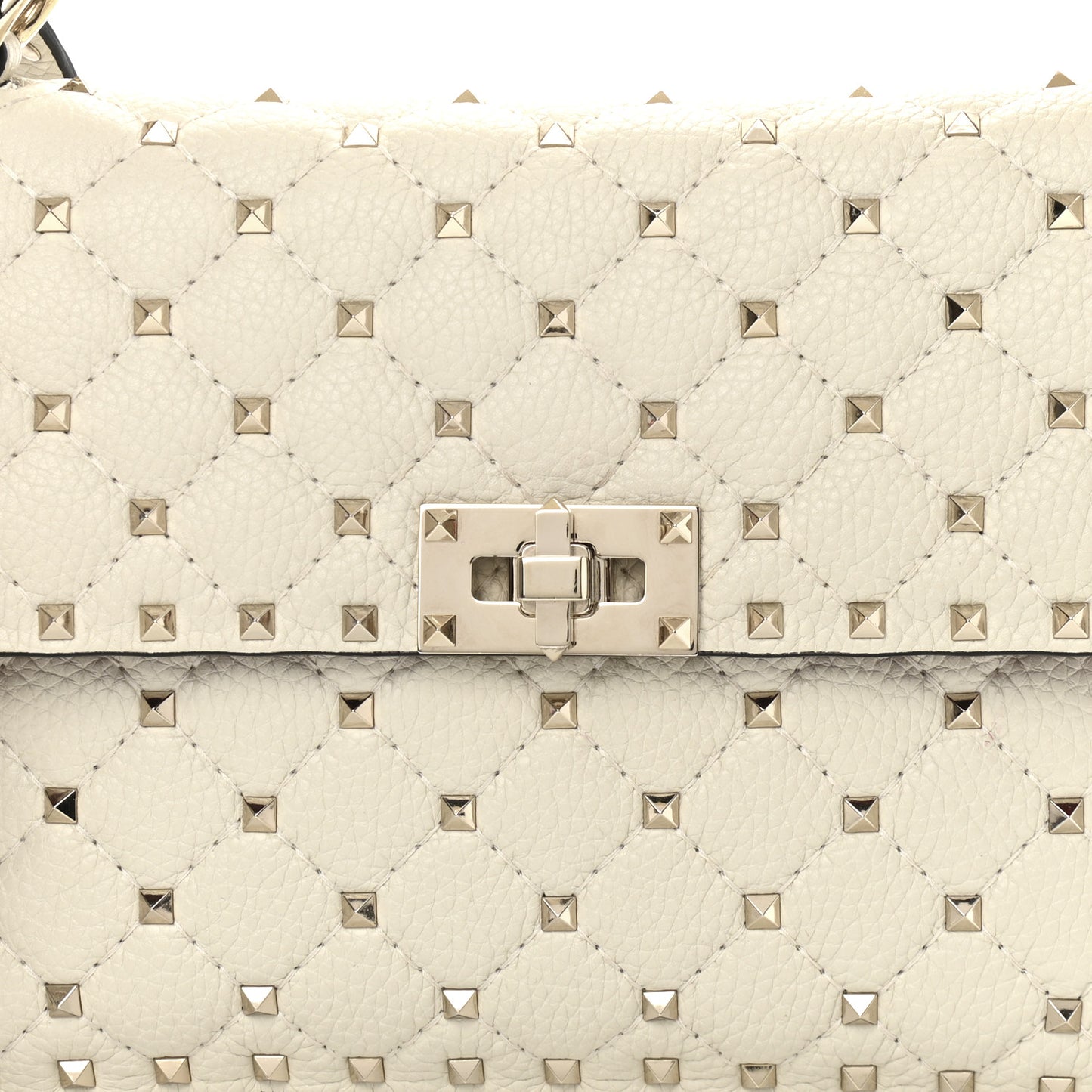 Grained Calfskin Medium Rockstud Spike Shoulder Bag Light Ivory
