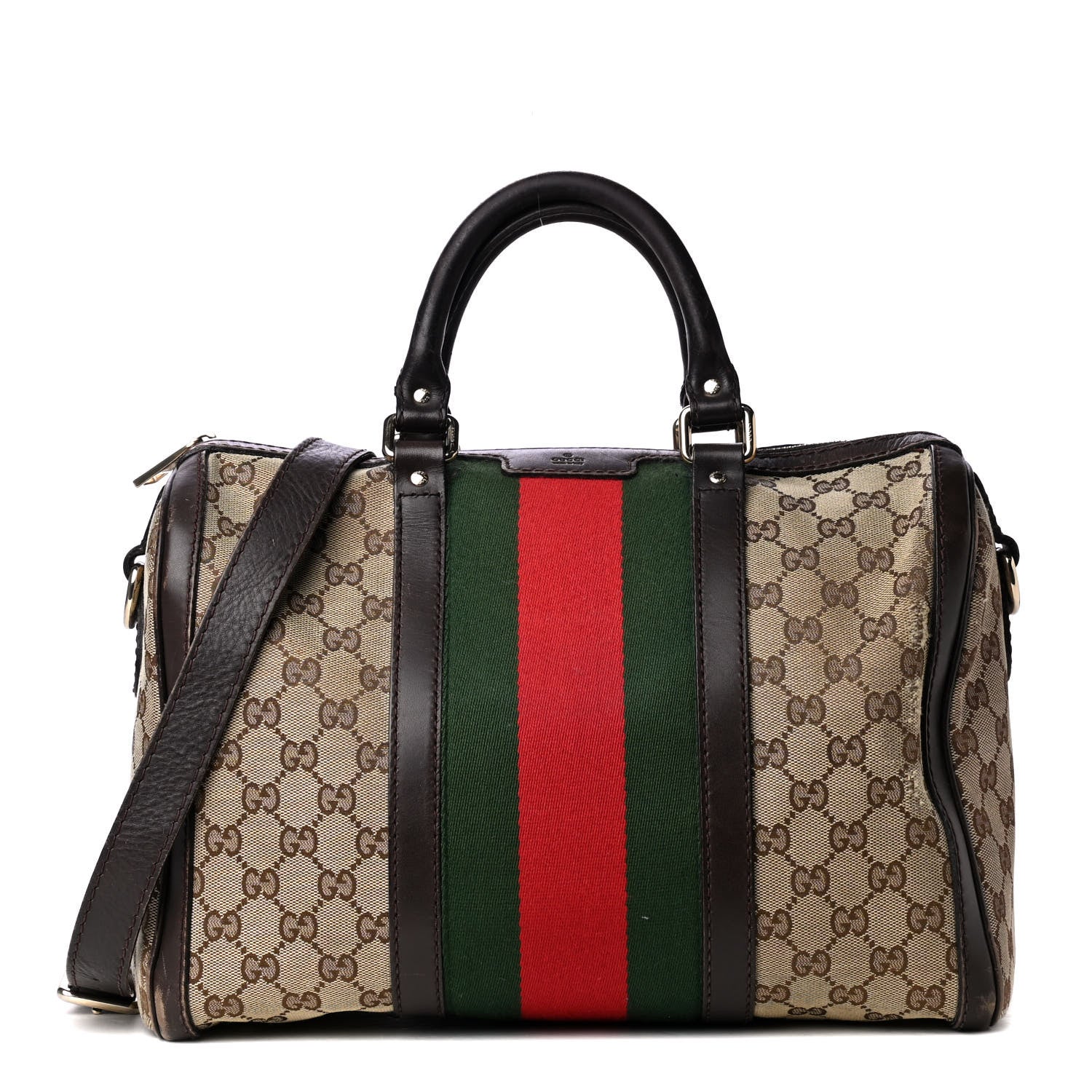 Gucci Monogram Vintage Web Medium Boston Dark Brown 1 of 11