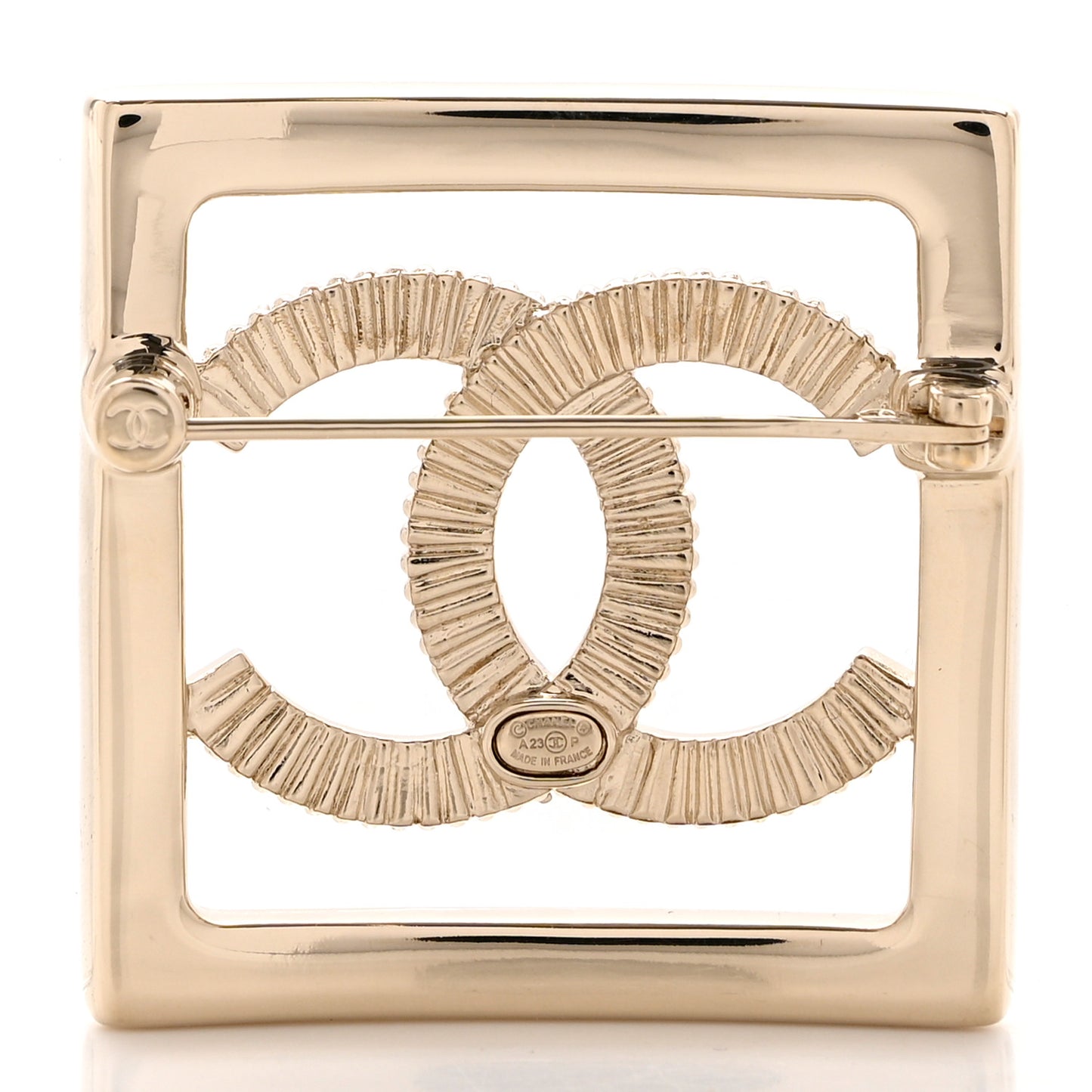 Crystal CC Square Brooch Gold