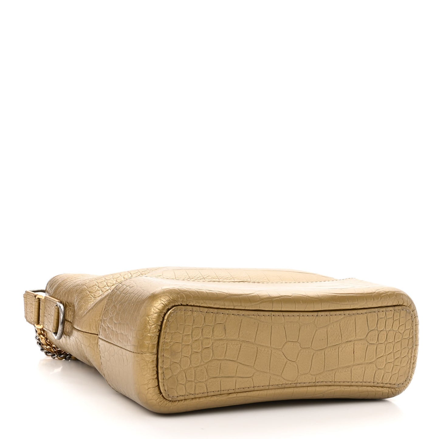 Metallic Calfskin Crocodile Embossed Medium Gabrielle Cocodile Hobo Gold