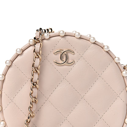 Chanel Calfskin Quilted Pearl Round Clutch With Chain White 10 of 11