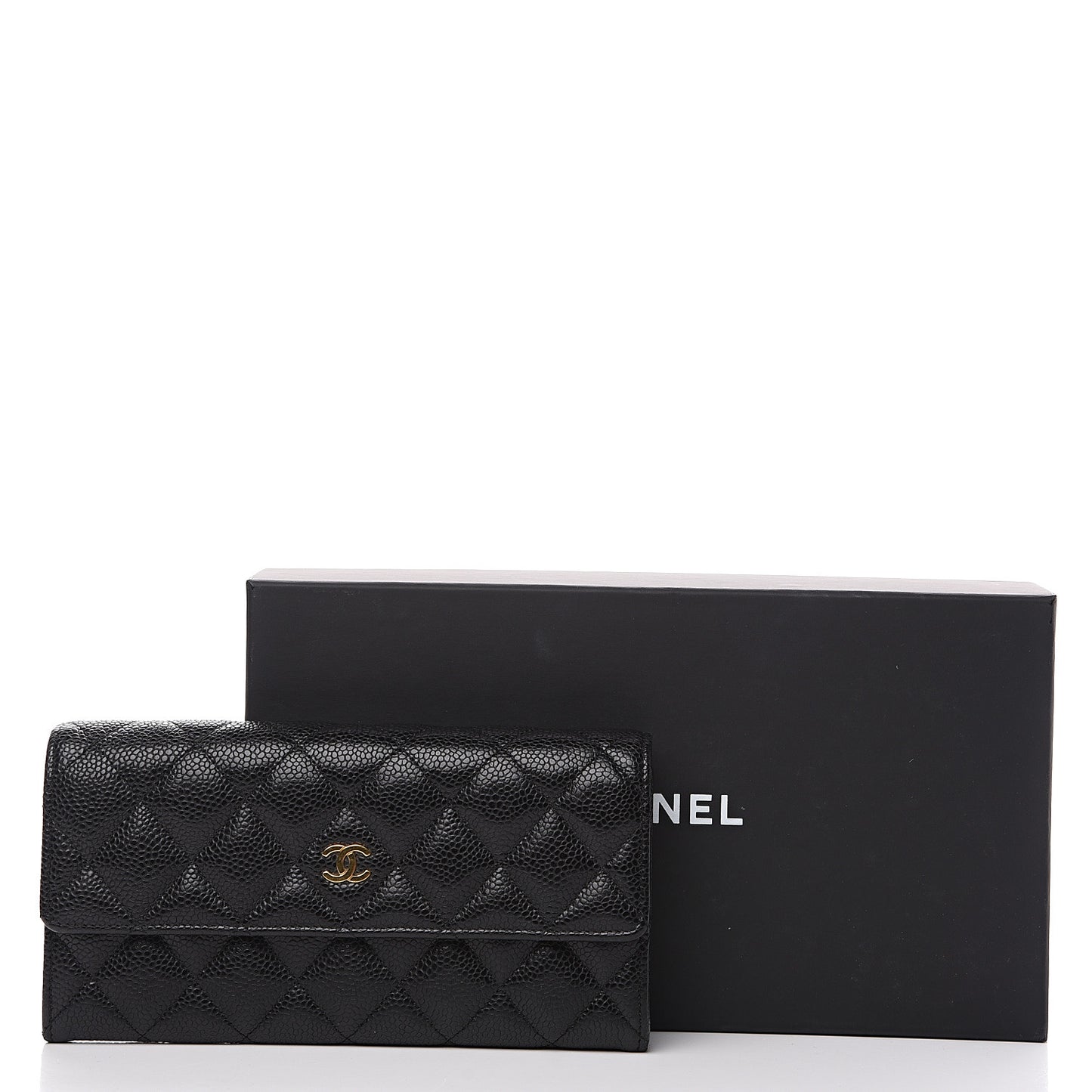 Caviar Quilted Large Gusset Flap Wallet Black