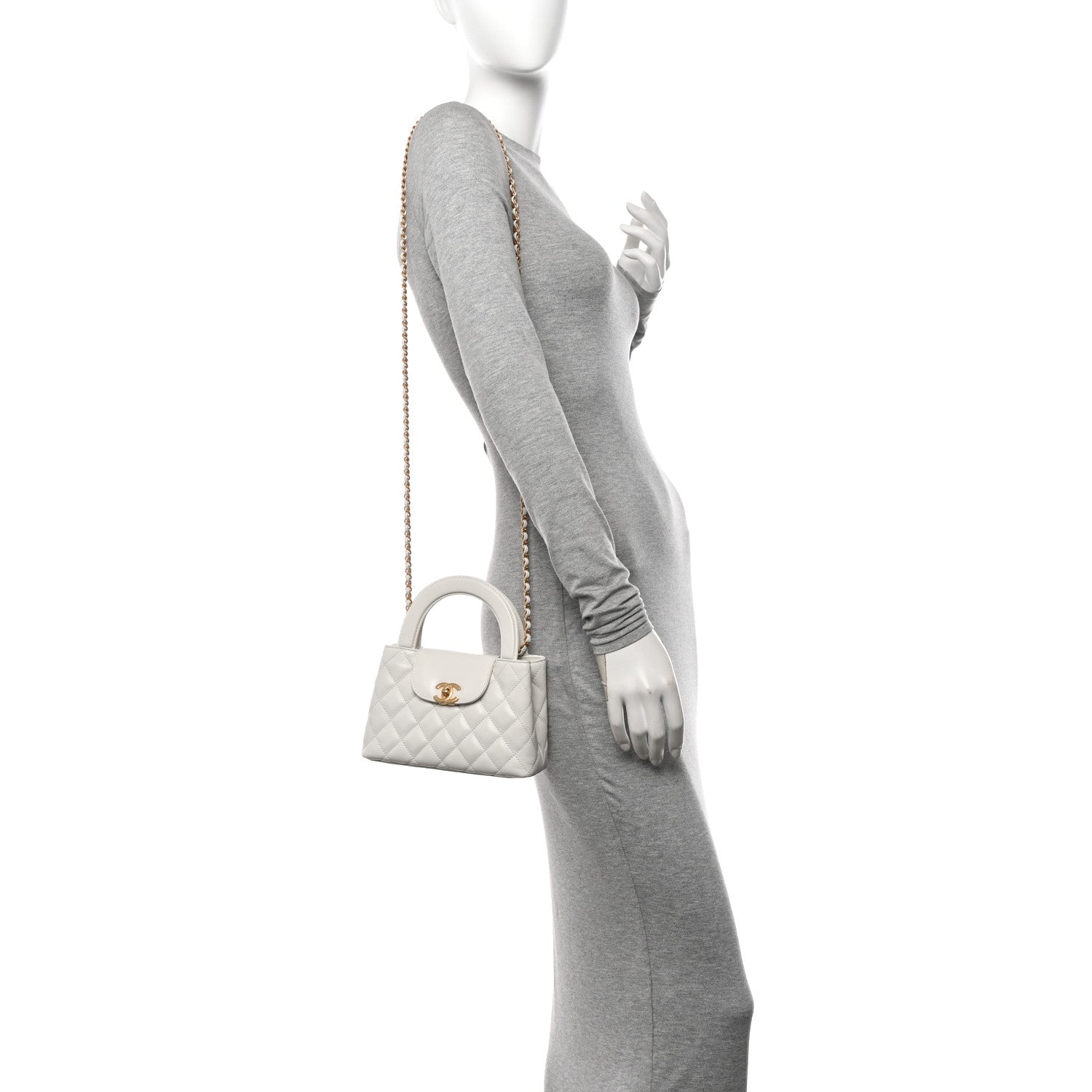 Chanel Shiny Aged Calfskin Quilted Nano Kelly Shopper White 2 of 10