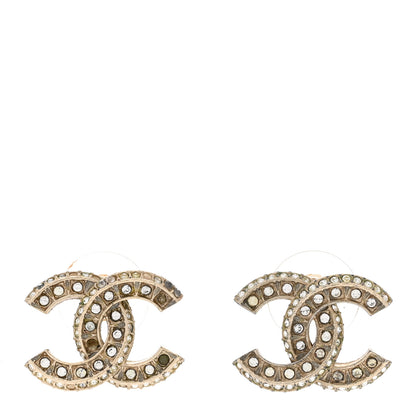 Chanel Crystal Timeless CC Earrings Light Gold 1 of 8