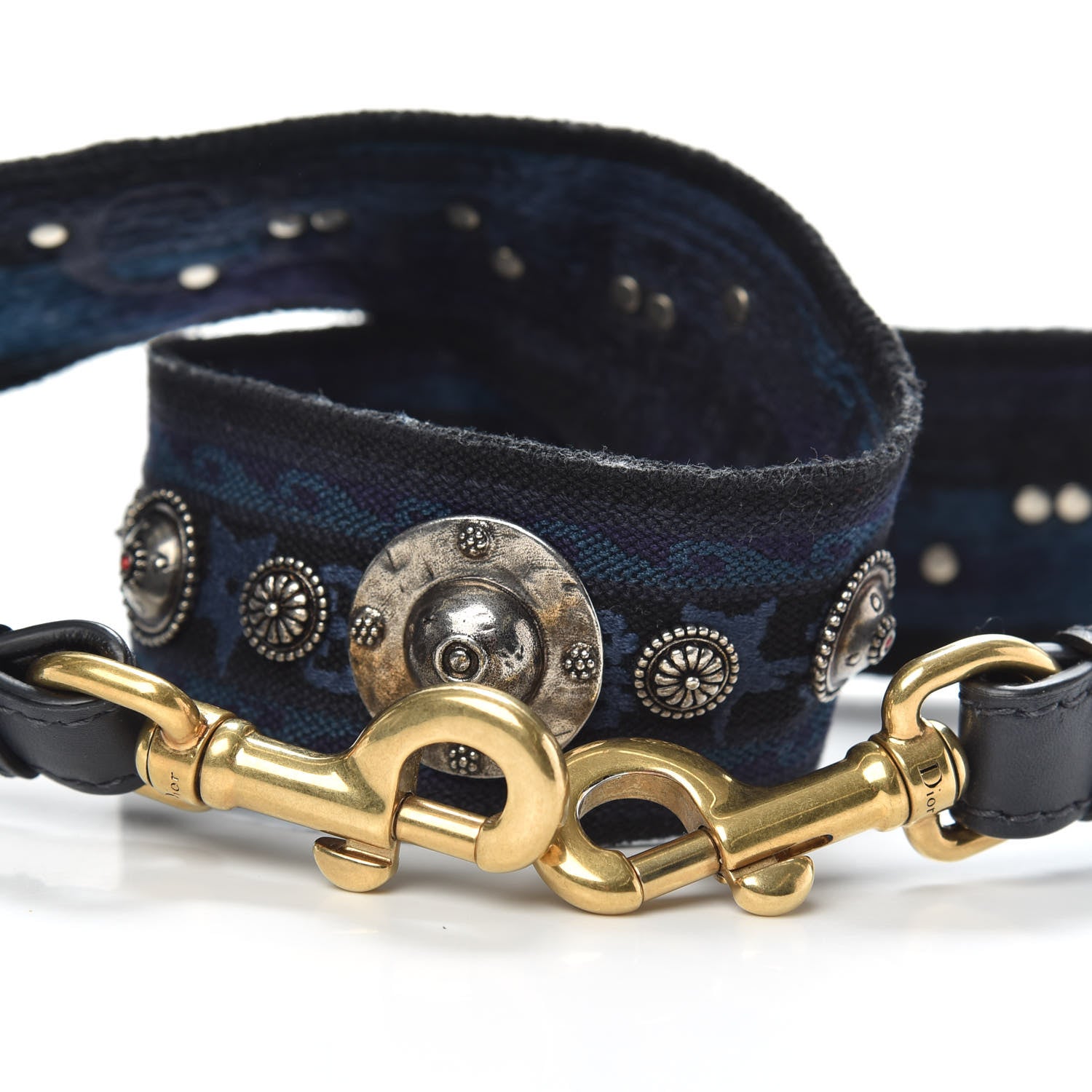 Christian Dior Canvas Embroidered Studded Bohemian Shoulder Strap Blue 3 of 5