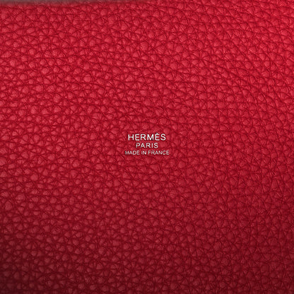Hermes Taurillon Clemence Casaque Picotin Lock 22 MM Bleu Nuit Framboise Rouge Sellier 6 of 10