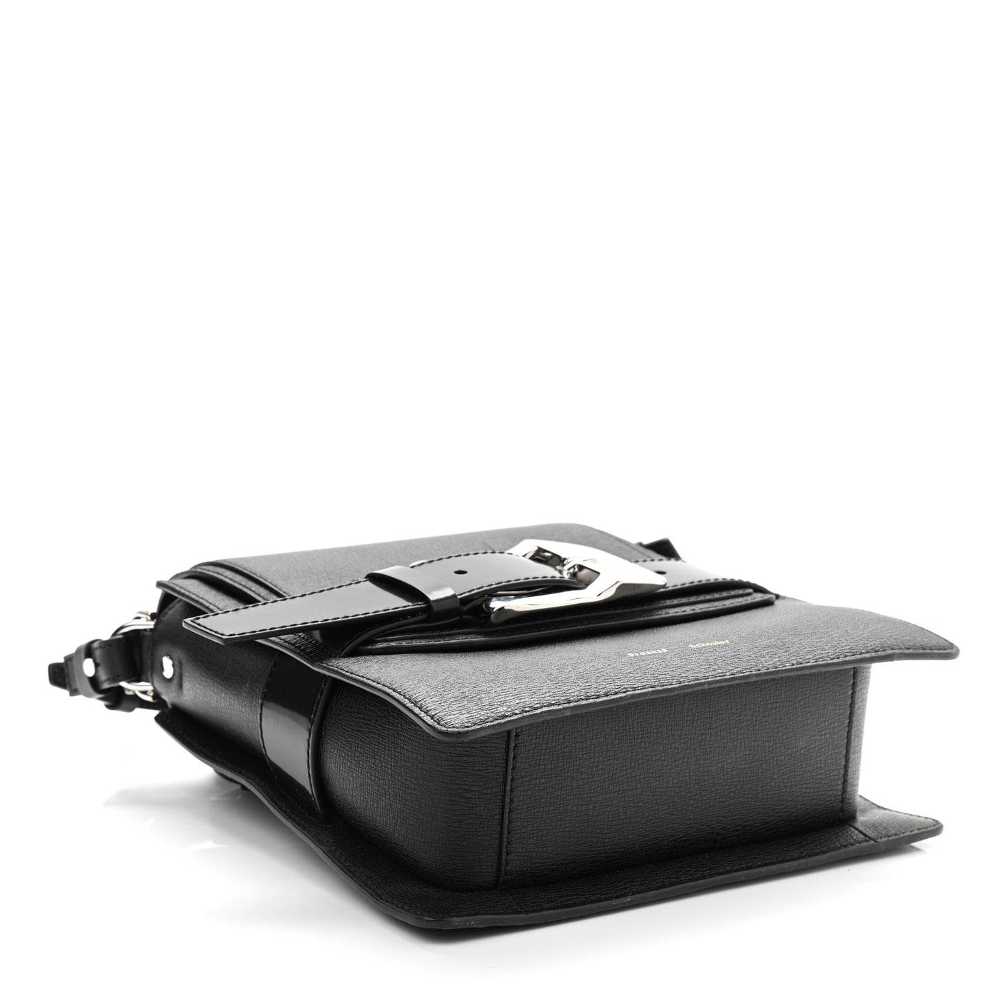 Embossed Grained Calfskin Buckle Trapeze Bag Black