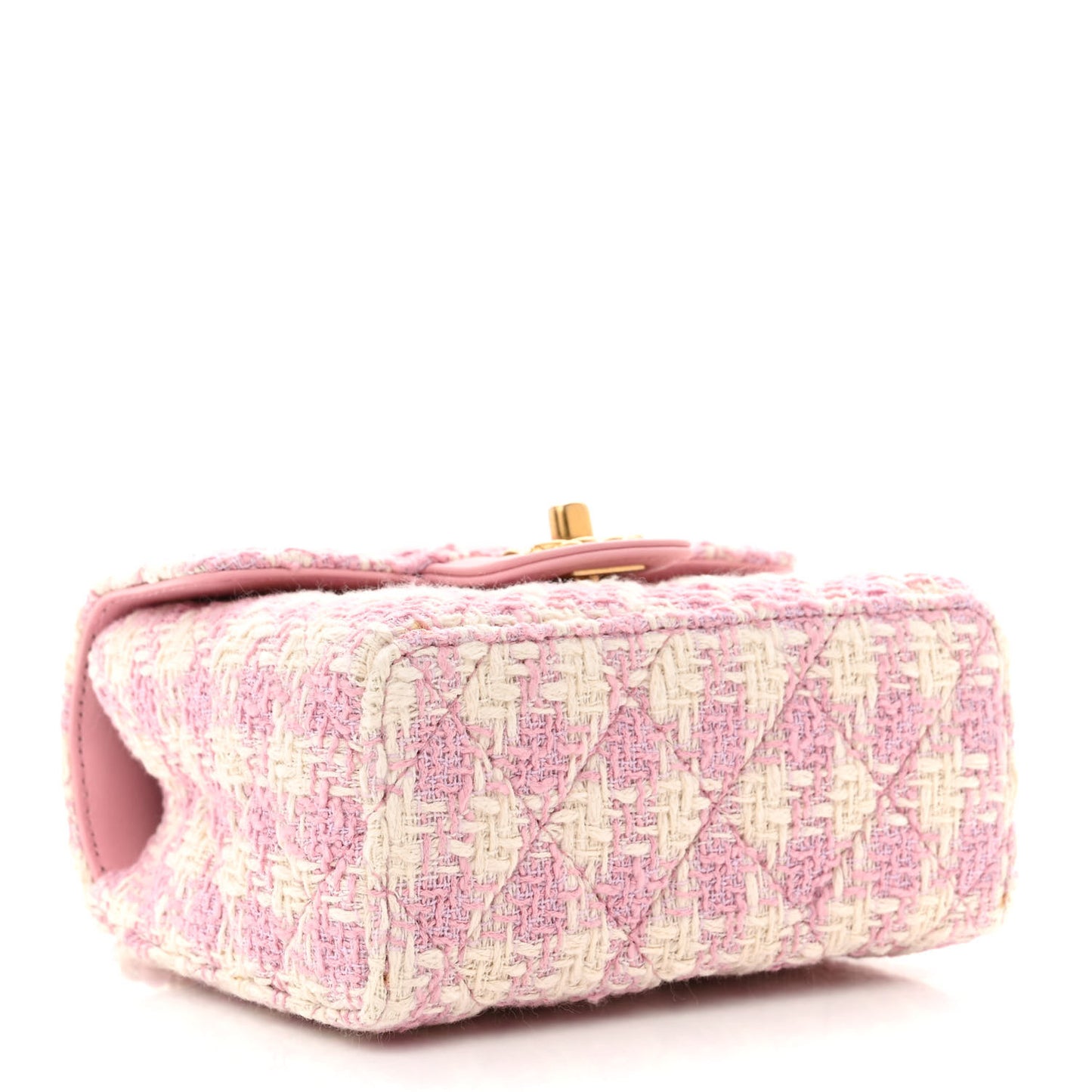 Tweed Handle Crush Top Handle Flap Bag Pink Ecru