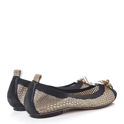Chanel Perforated Elastic Camellia Ballerina Flats 40 Gold Black 4 of 14