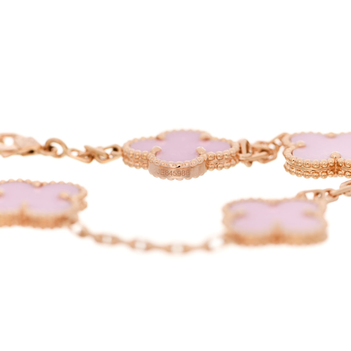 18K Rose Gold Pink Porcelain 5 Motifs Vintage Alhambra Bracelet