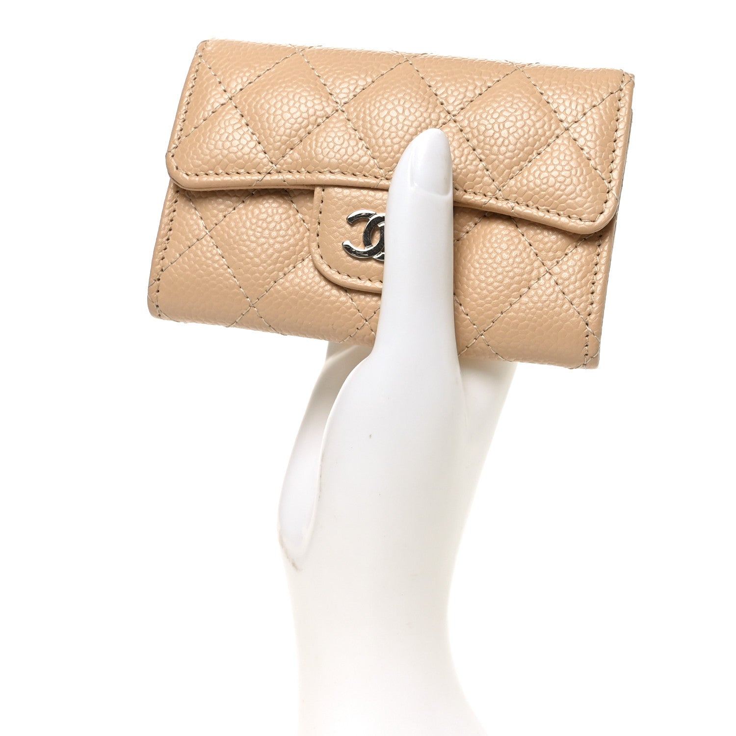 Chanel Caviar Quilted Flap Card Holder Wallet Beige 2 of 8