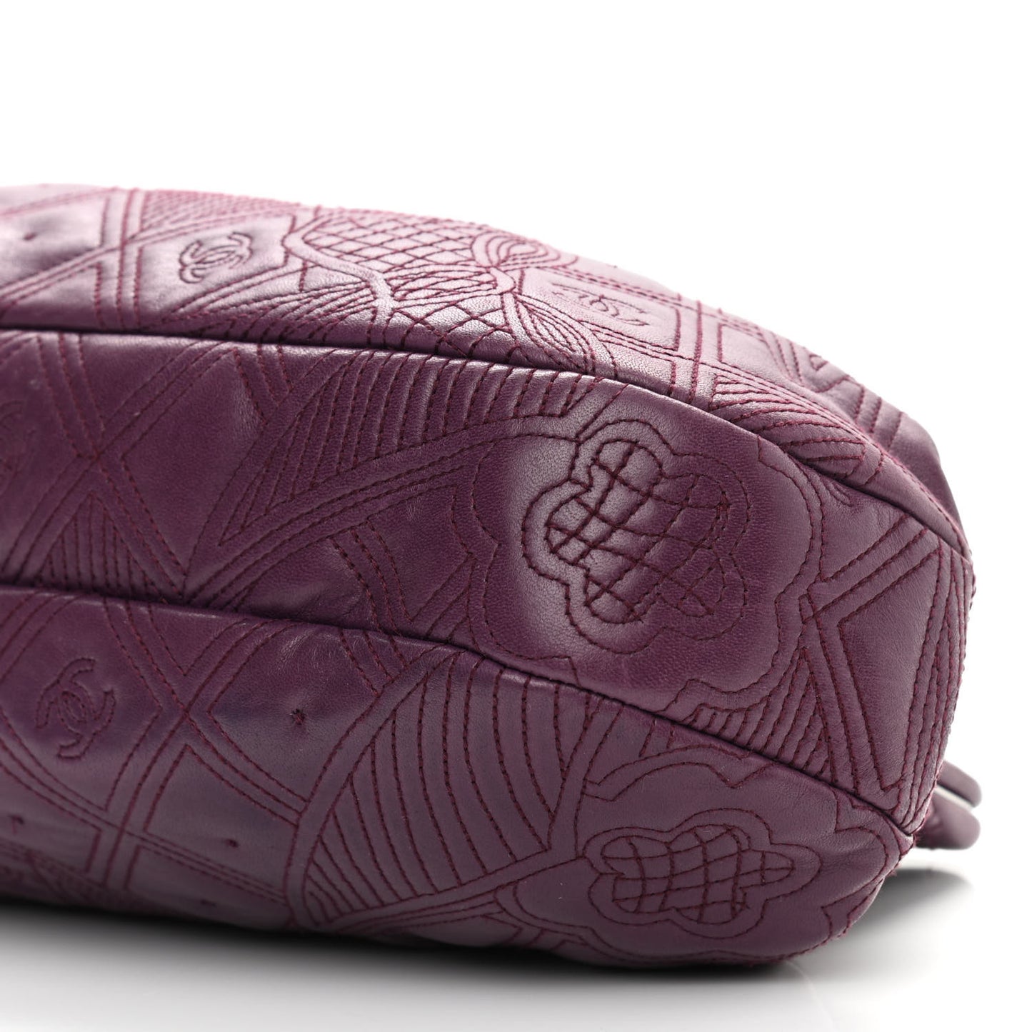 Lambskin Embroidered Frame Bag Purple
