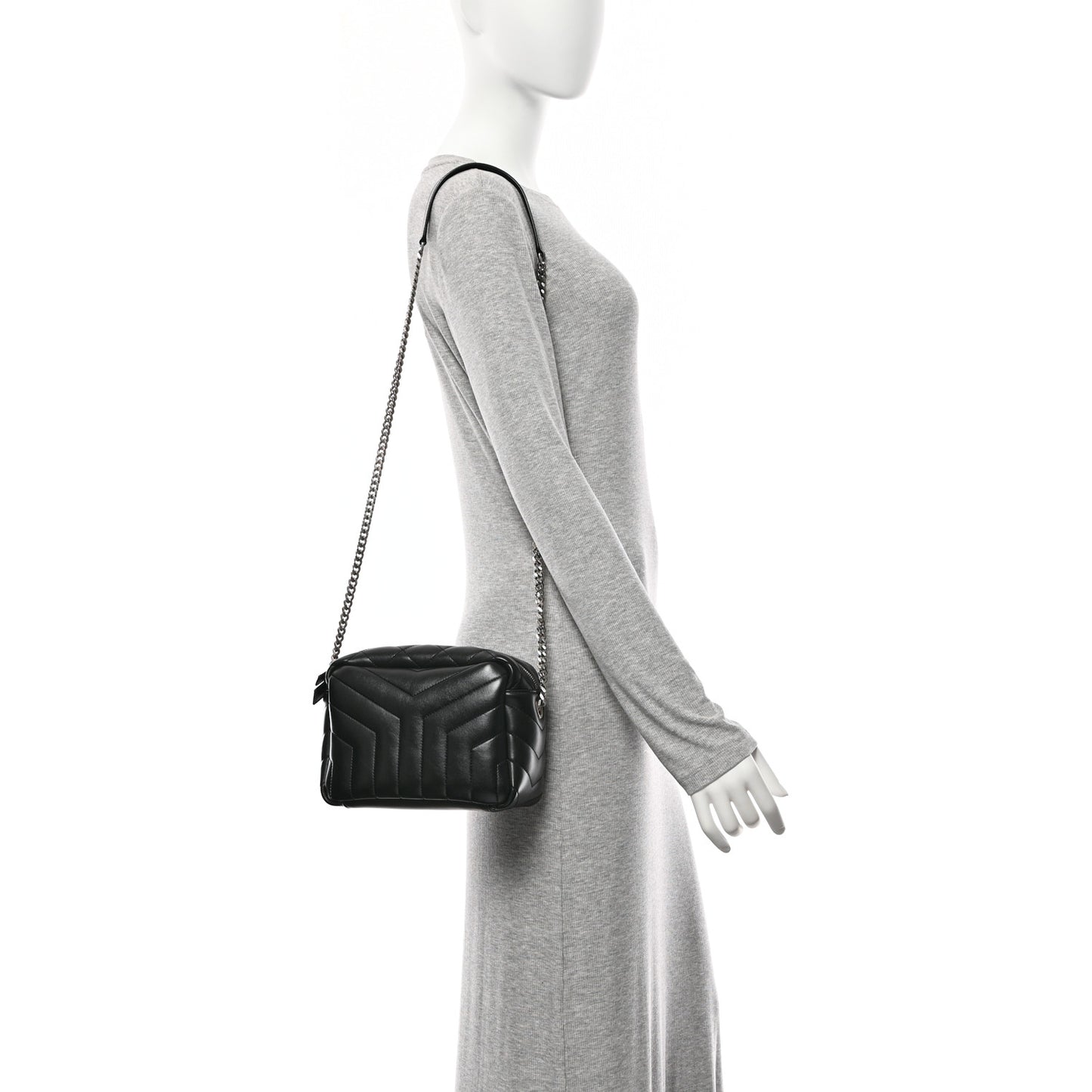 Calfskin Y Quilted Monogram Small Loulou Bowling Bag Black
