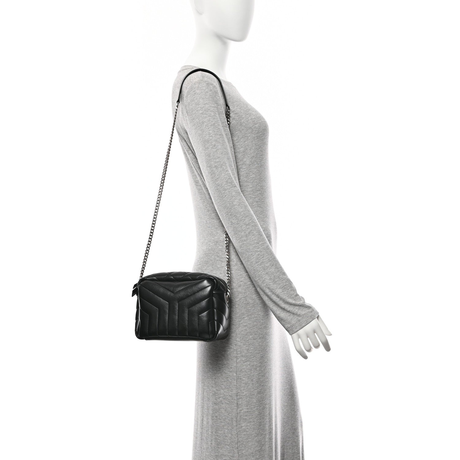 Saint Laurent Calfskin Y Quilted Monogram Small Loulou Bowling Bag Black 2 of 11