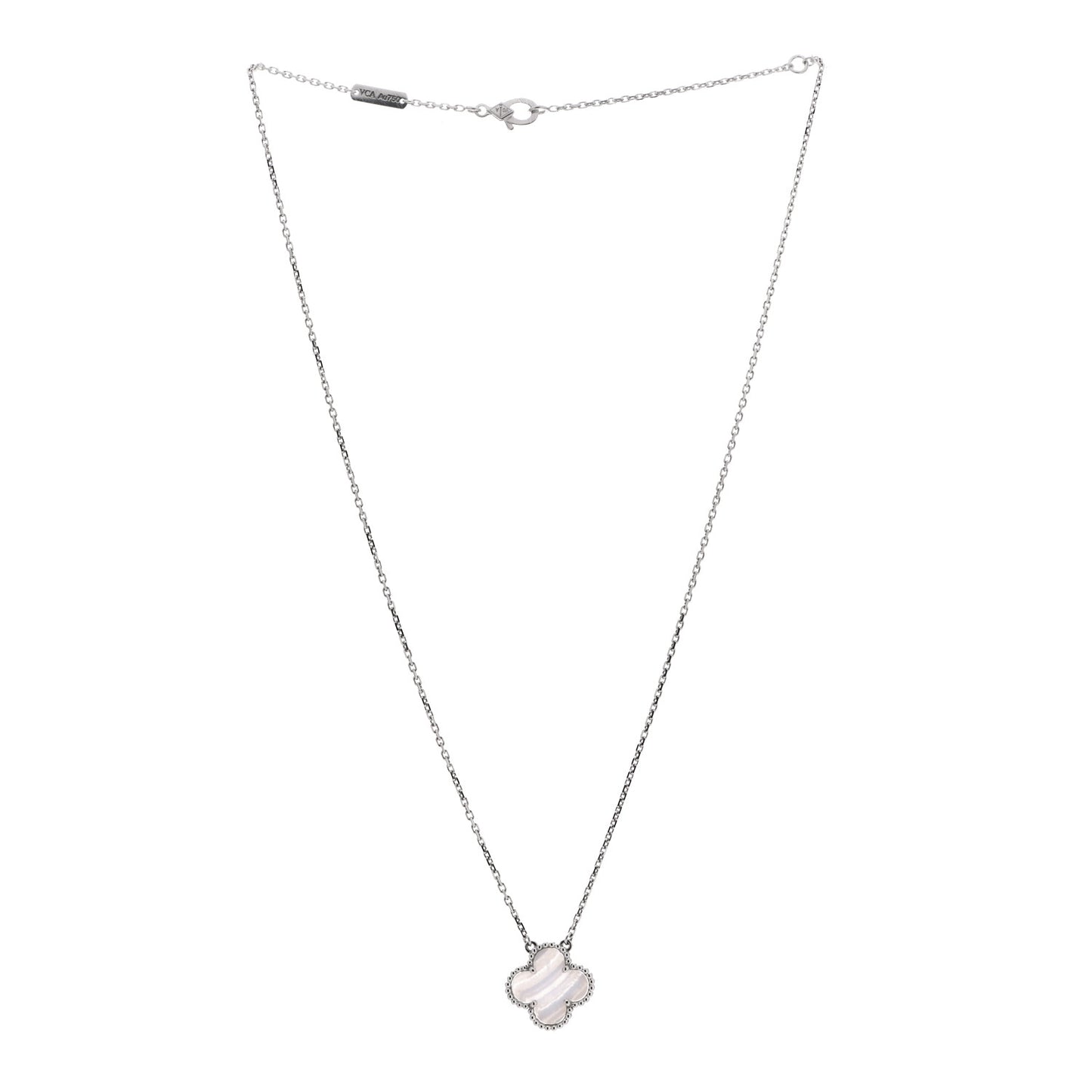 18K White Gold Chalcedony Vintage Alhambra Pendant Necklace