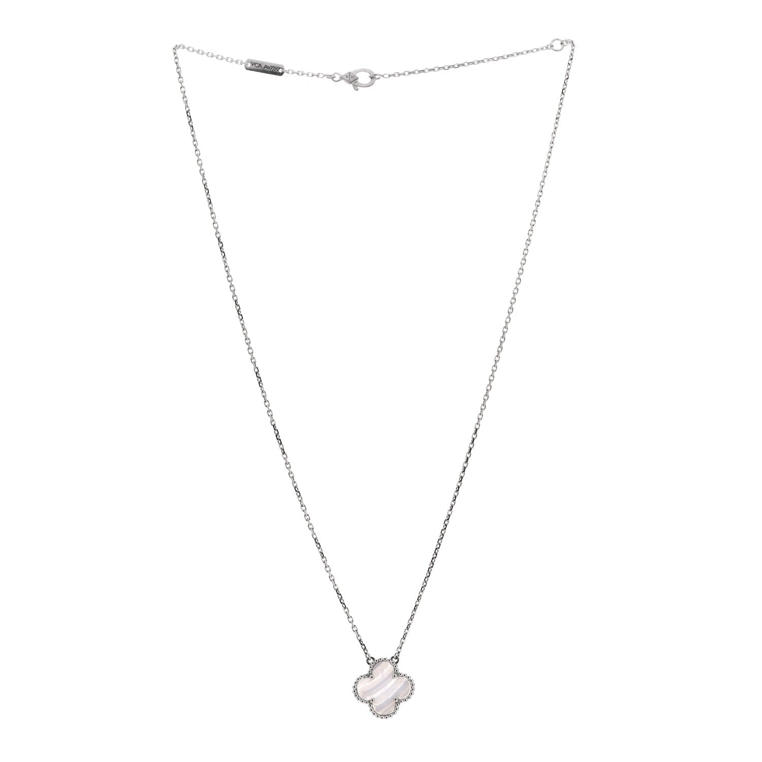 Van Cleef & Arpels 18K White Gold Chalcedony Vintage Alhambra Pendant Necklace 3 of 6