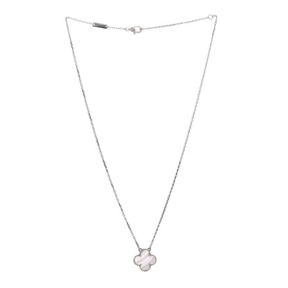 Van Cleef & Arpels 18K White Gold Chalcedony Vintage Alhambra Pendant Necklace 3 of 6