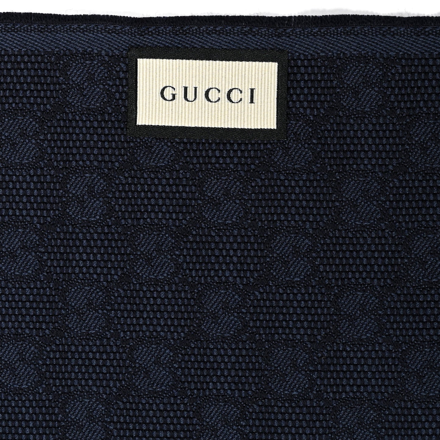 Wool Silk GG Monogram Web Verbiere Fringe Scarf Navy Blue