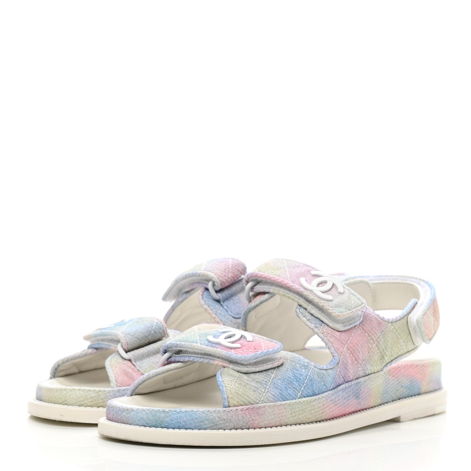 Chanel Printed Fabric Quilted Dad Sandals 35.5 Green Pink Blue 3 of 9