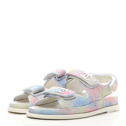 Chanel Printed Fabric Quilted Dad Sandals 35.5 Green Pink Blue 3 of 9