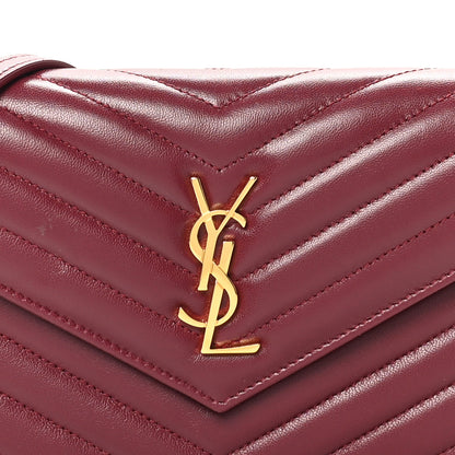 Saint Laurent Calfskin Matelasse Chevron Monogram Envelope Chain Wallet Rouge Merlot 7 of 10