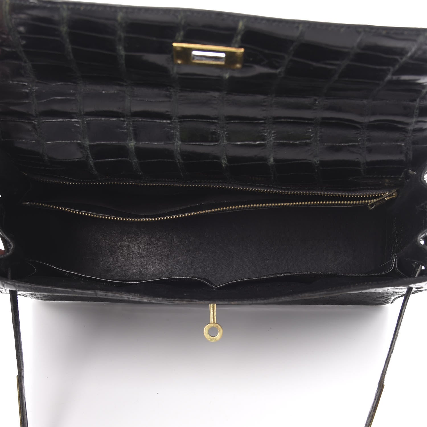 Hermes Shiny Porosus Crocodile Kelly Sellier 32 Black 14 of 50