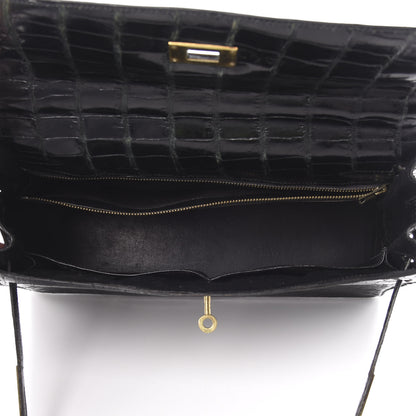 Hermes Shiny Porosus Crocodile Kelly Sellier 32 Black 14 of 50