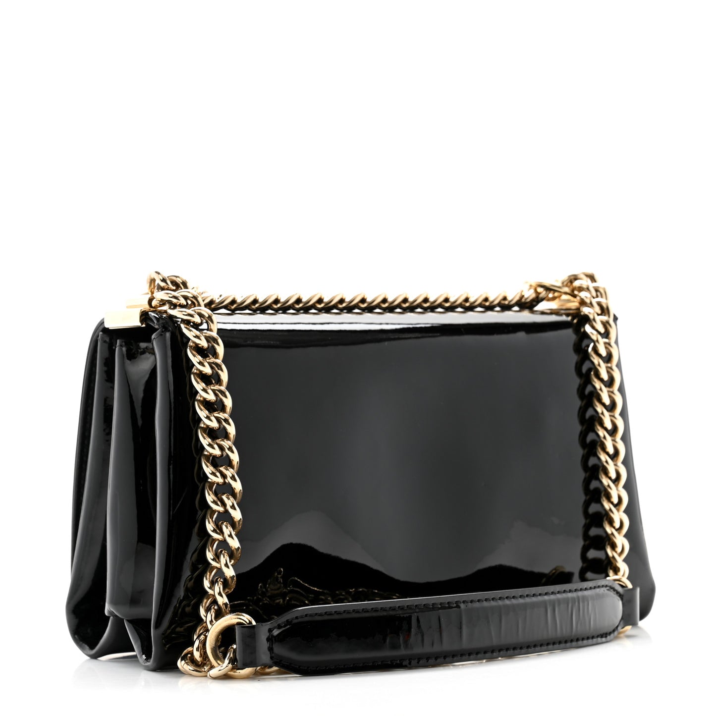 Patent Palazzo Medusa Chain Shoulder Bag Black