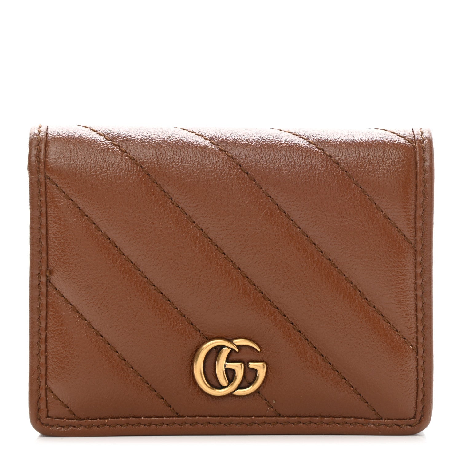 Gucci Azalea Calfskin Matelasse Diagonal GG Marmont Card Case Wallet Cuir 1 of 9