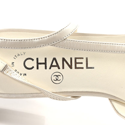 Chanel Iridescent Calfskin Cap Toe CC Slingback Pumps 39.5 White Black 7 of 7